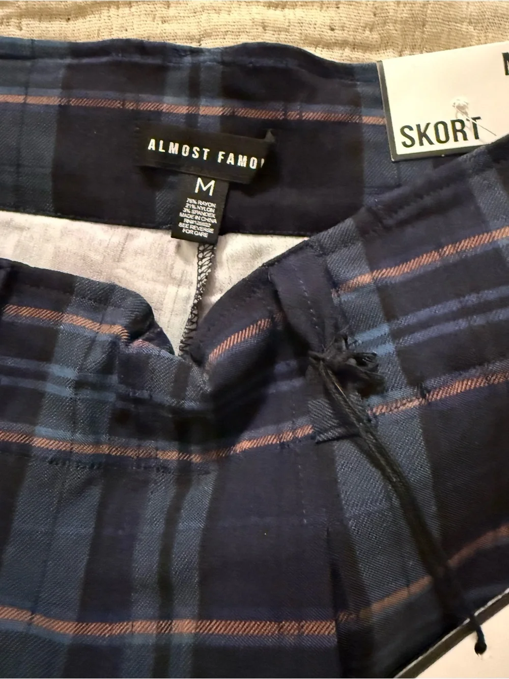 Almost Famous Navy and Blue Plaid Pleated Skort